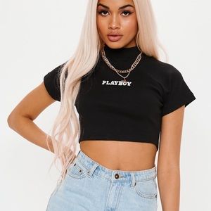 Playboy x Missguided crop top high neck